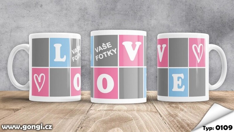 Hrnek 330 ml - 0109 - Love - čtverečkové fotografie